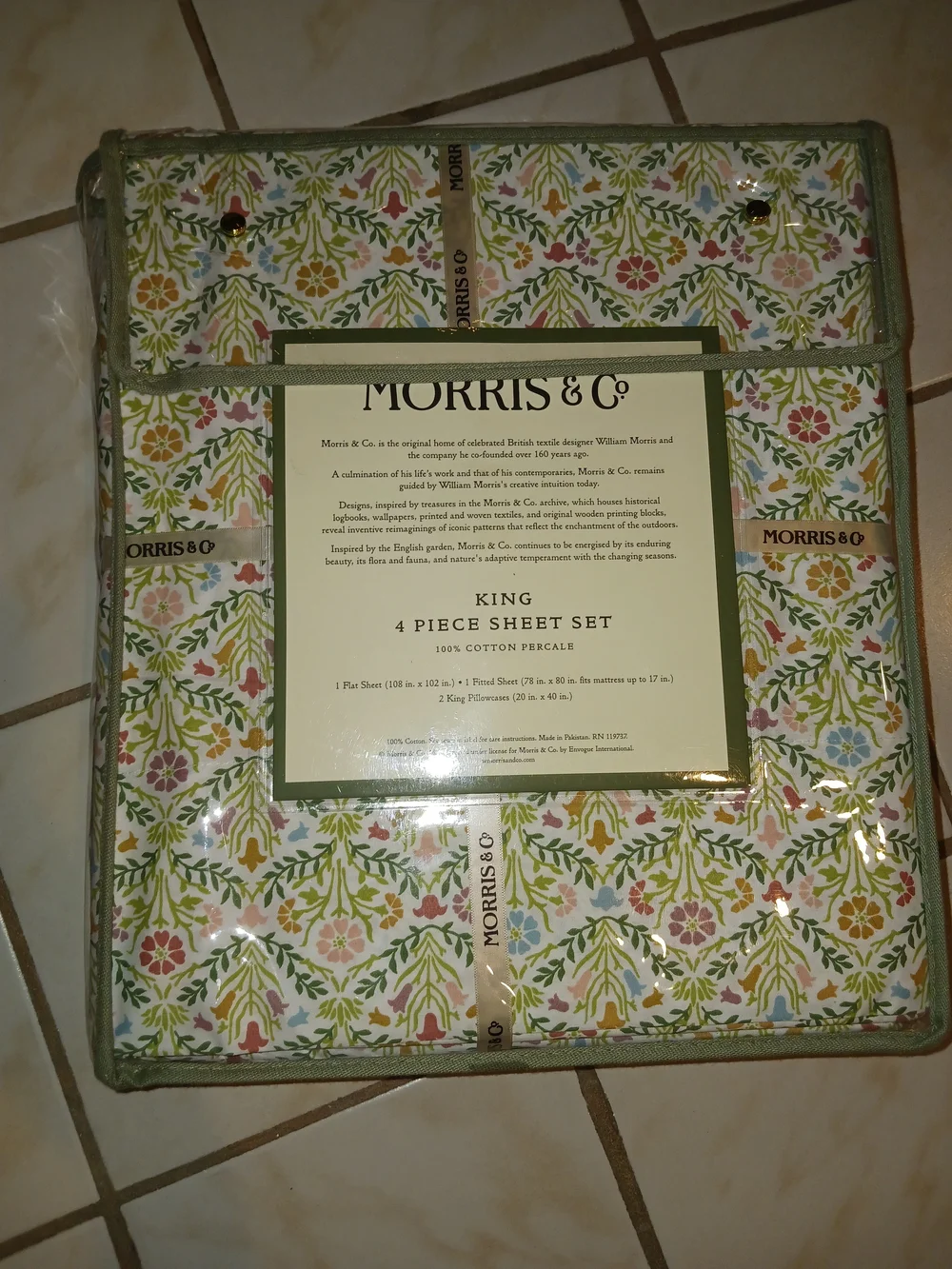 Morris & Co King 4-Piece Floral Sheet Set 100% Cotton Percale